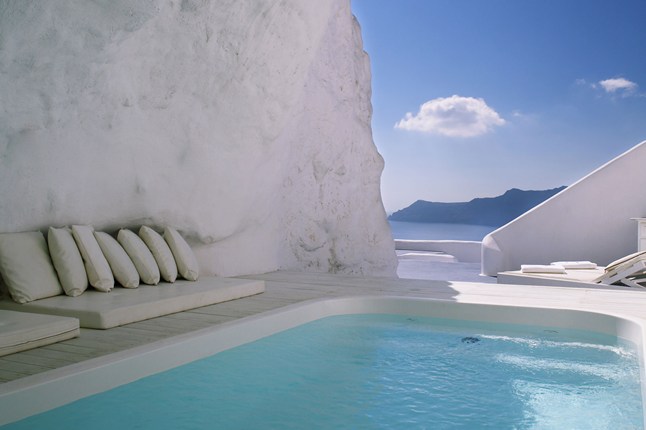 Katikies hotel pool in Santorini Greece